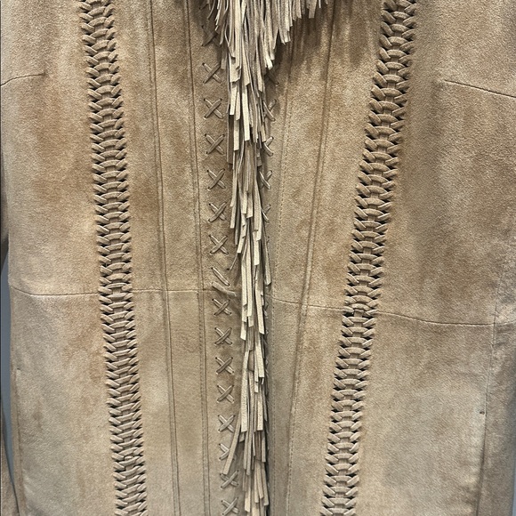 Margaret Godfrey Vintage suede long fringe woven coat brown size 4 pockets boho - Picture 3 of 16